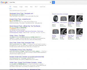 Typical Google search result - 1 to 4 paid ads above page fold.